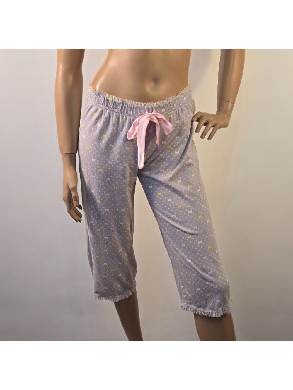 Jenni by Jennifer Moore Capri Pajama Pants XS Butterfly Pattern Pink Waist Tie